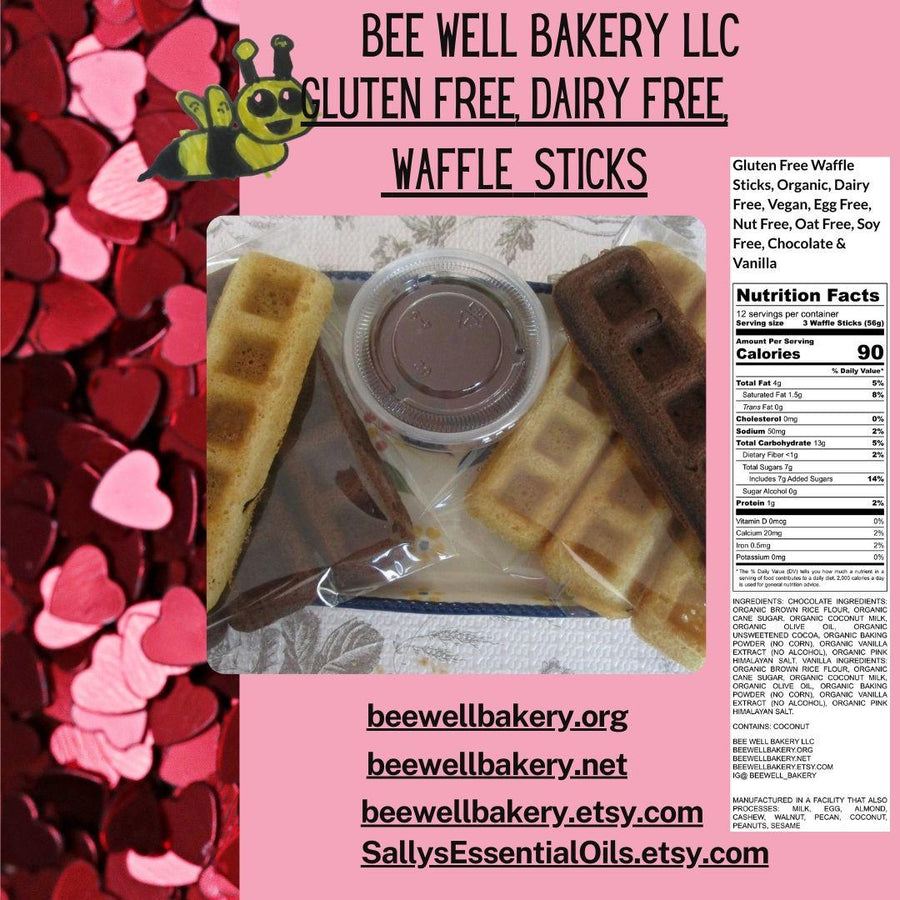 Gluten Free Waffle Sticks, Dairy Free, Egg Free, Vanilla, Chocolate, Vegan, Healthy Breakfast, Valentine's Day, Kid Friendly, Portable snack