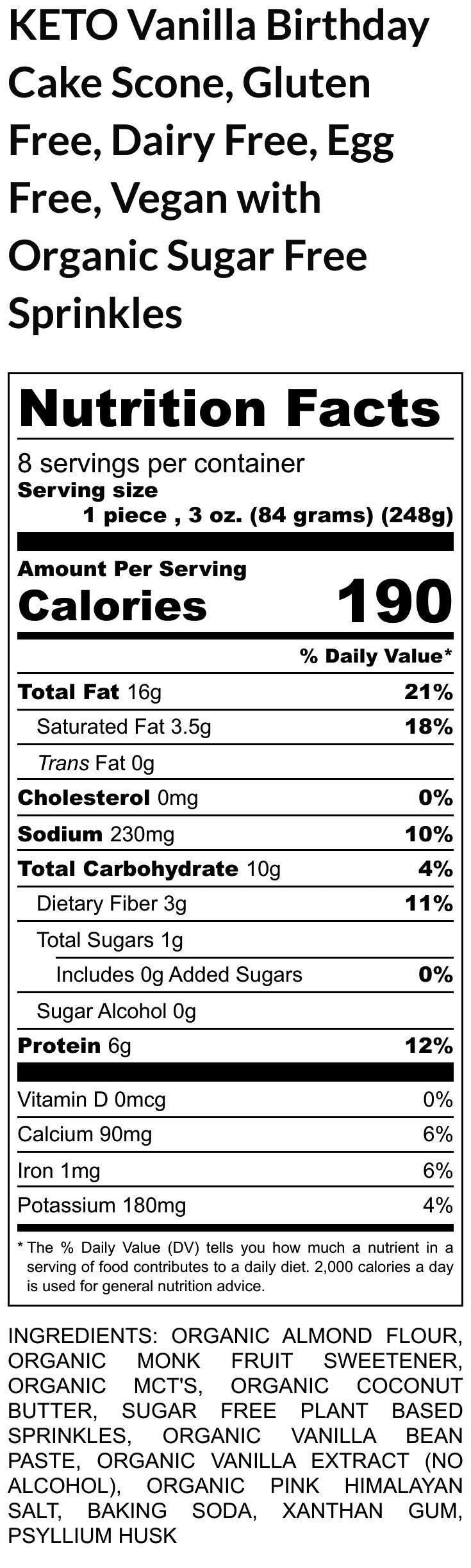 Grain Free Scones, KETO, Vanilla Birthday Cake, Gluten Free, Dairy Free, Sugar Free, Vegan, Erythritol Free, Low Carb Fitness Gift, July 4th