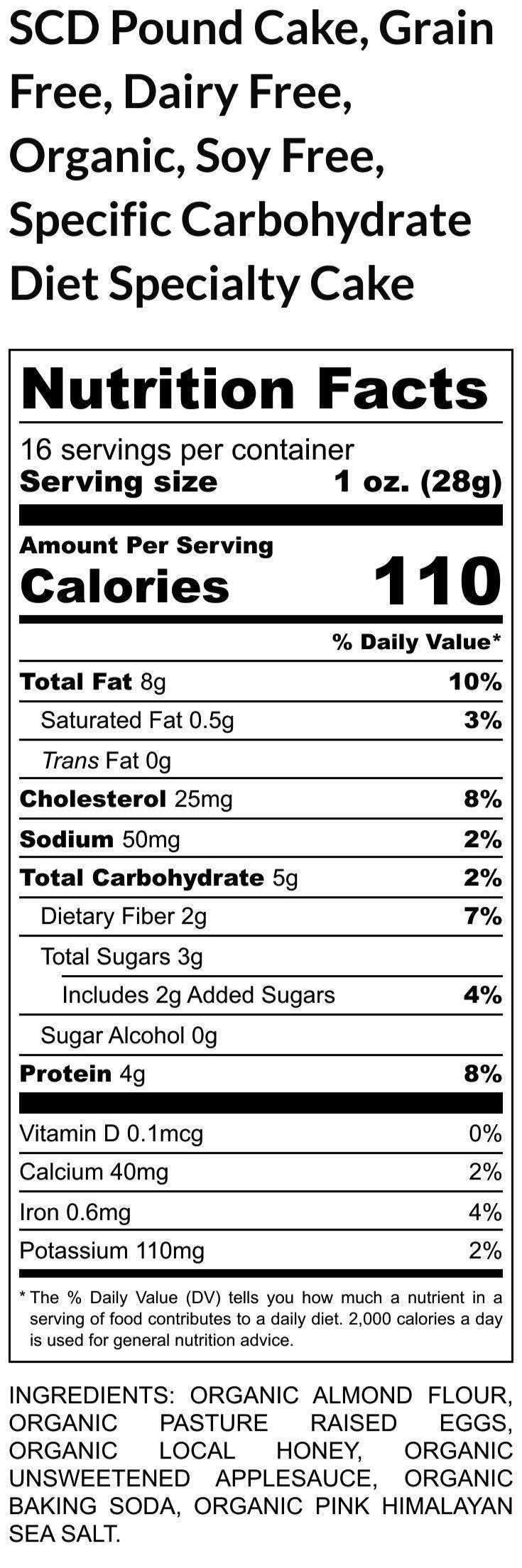 Grain Free SCD Pound Cake, Gluten Free, Dairy Free, Specific Carbohydrate, Low Carb, Coconut Free, KETO, Paleo, Low Sugar Clean Eating Snack