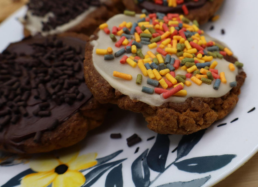 High Protein Sprinkled Cookies, Iced, Sugar Free, Vegan, Gluten Free, Dairy Free, Nut Free, Allergy Friendly, Fitness Gifts, Low Carb snack