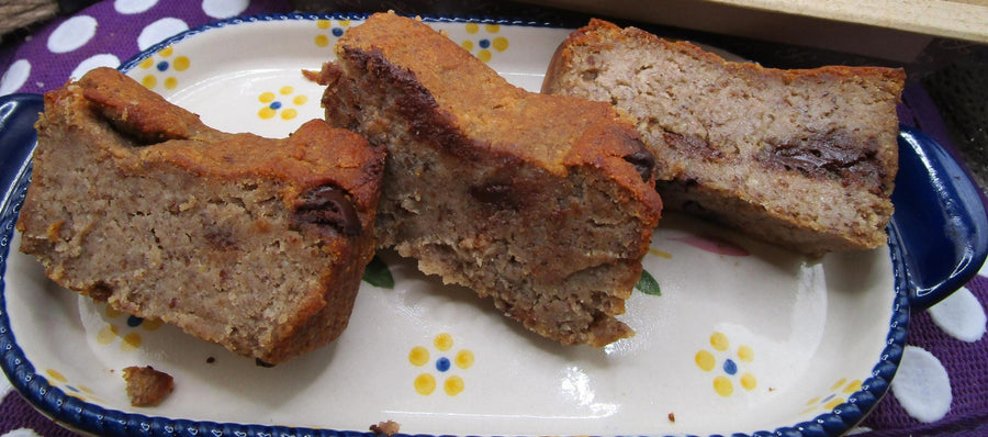 Gluten Free Protein Banana Bread, Mocha Chip, Dairy Free, Peanut Free, Grain Free, Vegan Collagen, Sugar Free Fitness Snack, July 4th brunch