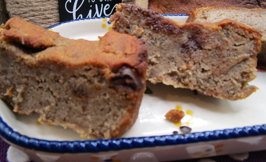 Gluten Free Protein Banana Bread, Mocha Chip, Dairy Free, Peanut Free, Grain Free, Vegan Collagen, Sugar Free Fitness Snack, July 4th brunch
