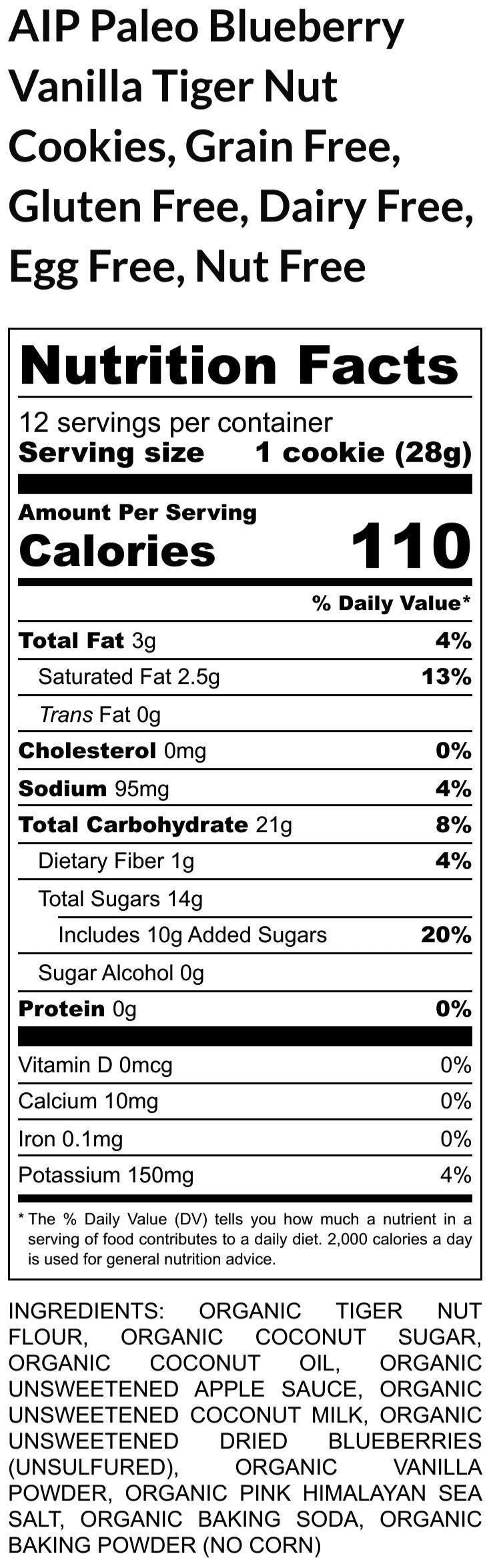 AIP Paleo Cookies, Blueberry Vanilla, Gluten Free, Grain Free, Dairy Free, Vegan, Nut Free, Tiger Nut, low sugar, Soft Baked Breakfast snack