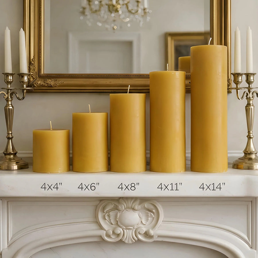 4x8 Inch Yellow Beeswax Pillar Candle