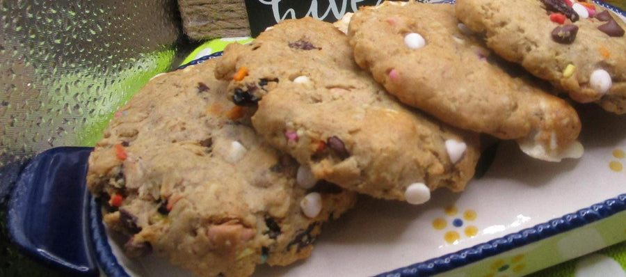 Gluten Free Kitchen Sink Cookies, Dairy Free, Vegan, Nut Free, Chocolate Caramel Raisins Oats, Birthday Party Dessert, School Safe Snacks