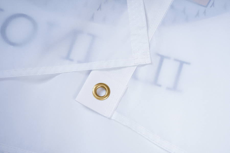 Illinois State Flag fabric, white heading, and brass-tone grommet