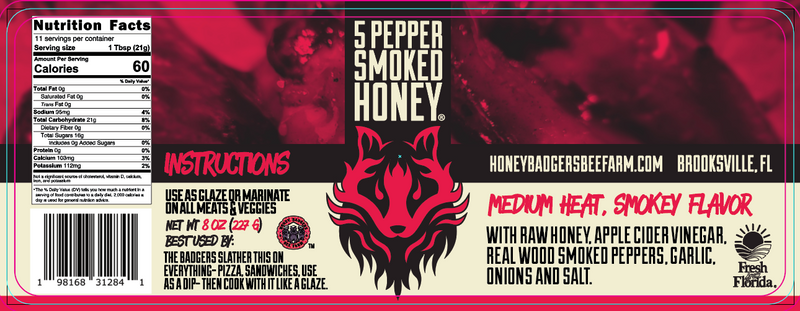 5 - Pepper Smoked Hot Honey by Honey Badgers Bee Farm