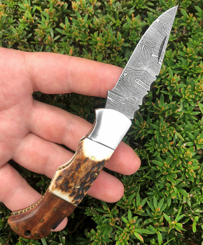 Personalized Damascus Steel Pocket Knife with Damascus Folding Knife - Custom Valentines Day Gift Knife for Husband