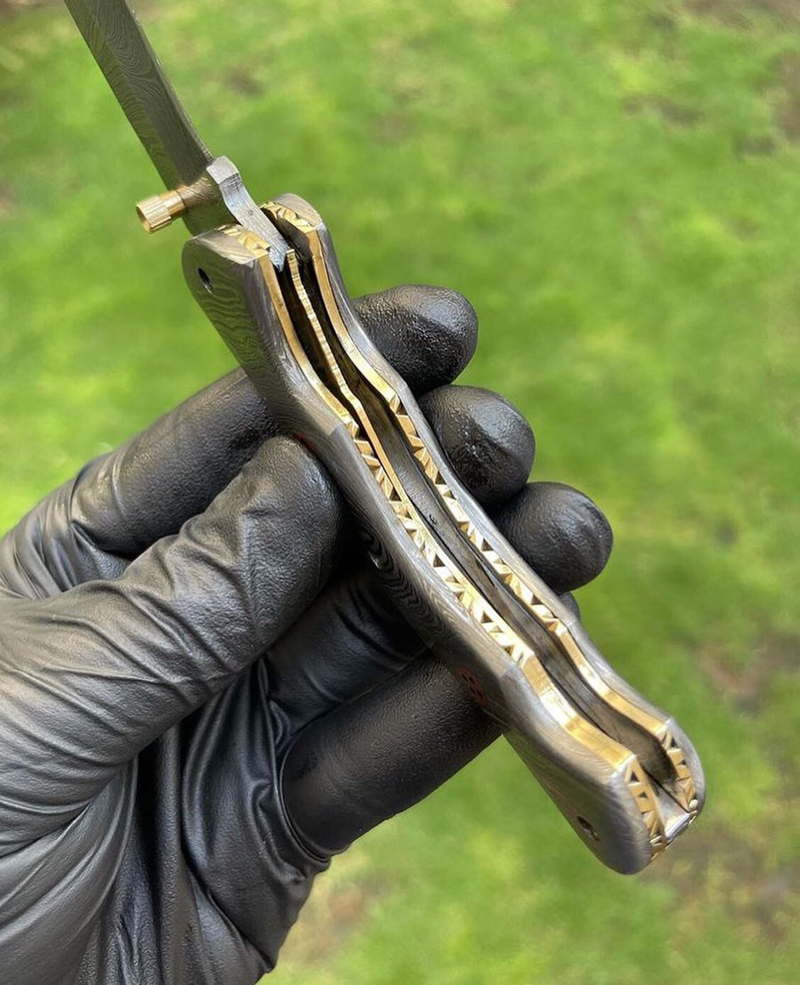 Folding Full Damascus Blade EDC Folding Pocket Knife