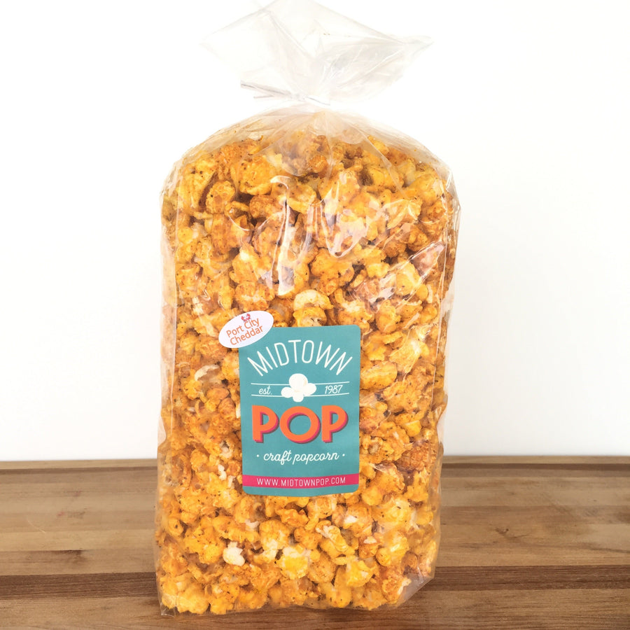 Bag of Port City Cheddar popcorn