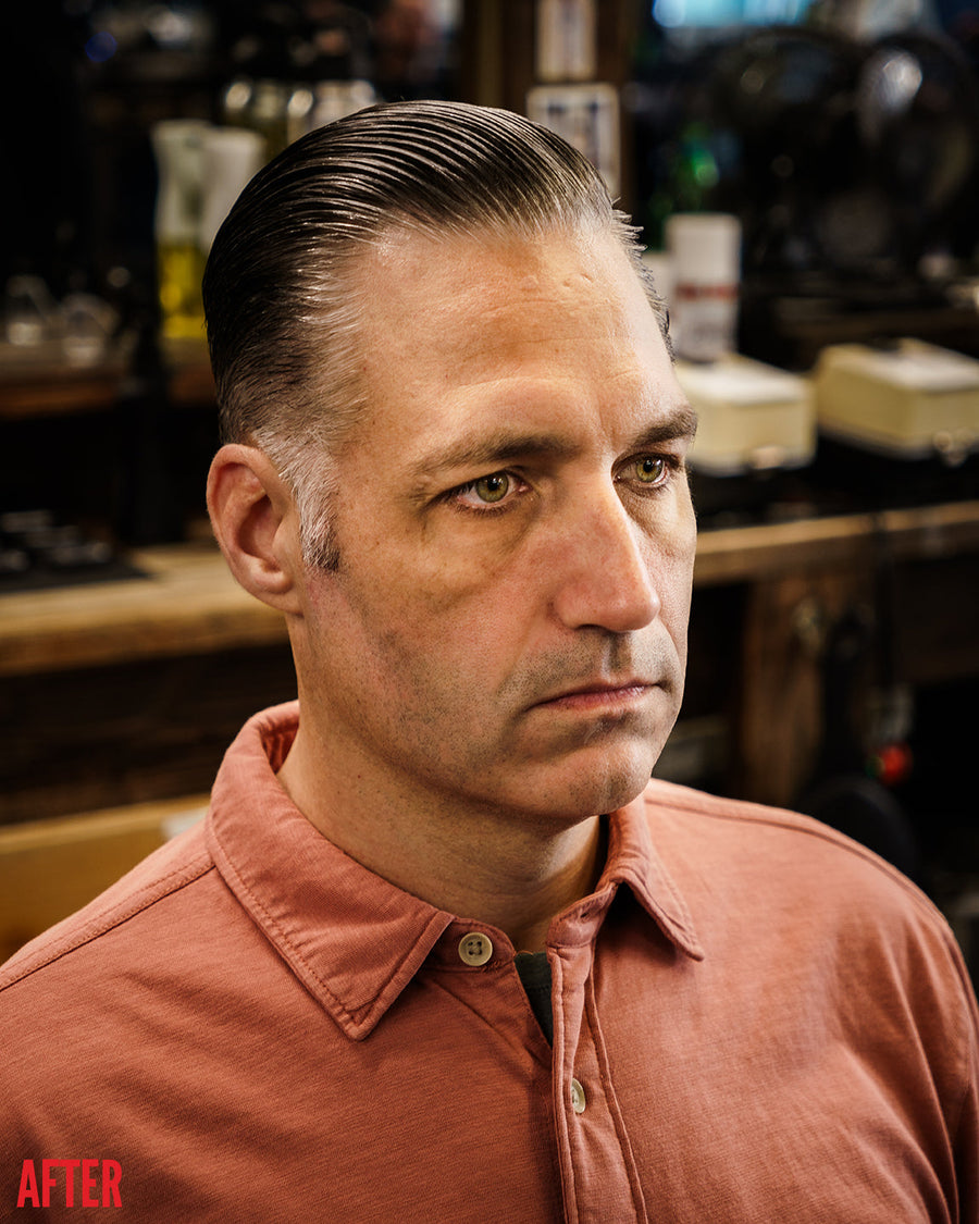Blacktop Tinted Pomade — model after application of tinted pomade