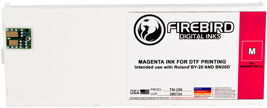 Magenta FIREBIRD DTF replacement ink cartridge for Roland BY-20 and BN-20D