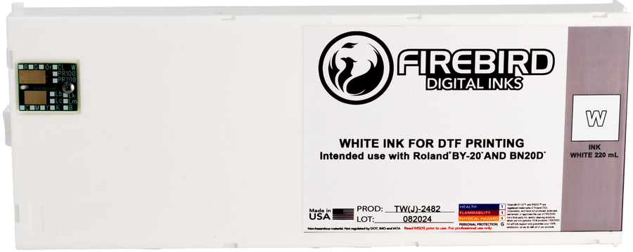 White FIREBIRD DTF replacement ink cartridge for Roland BY-20 and BN-20D