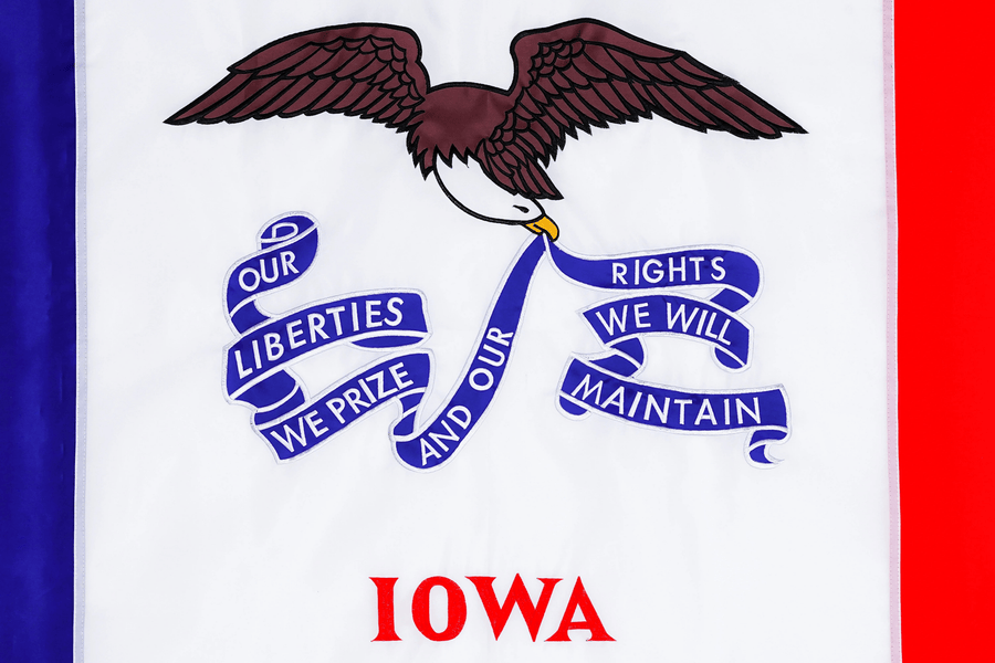 Iowa State Flag design and stitching in close-up
