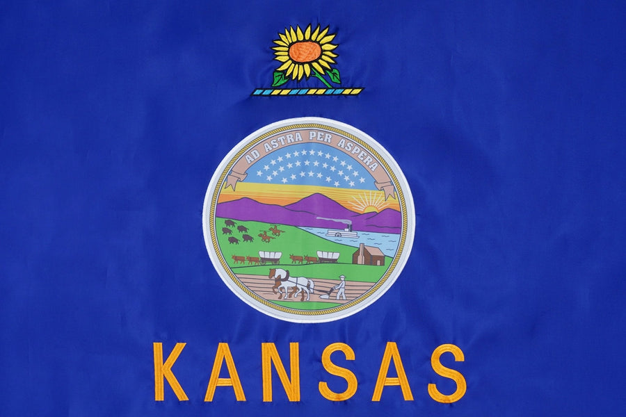 Kansas State Flag design and stitching in close-up
