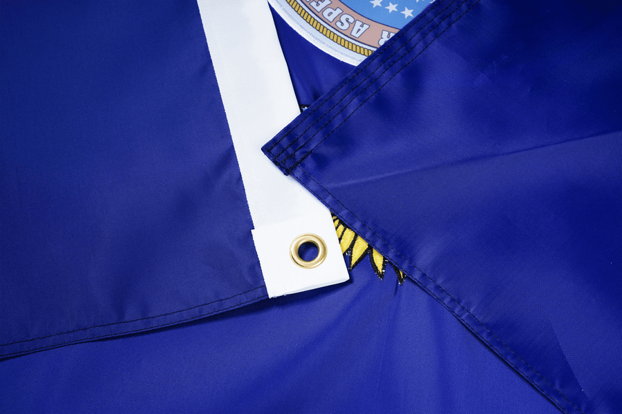 Kansas State Flag fabric, white heading, and brass-tone grommet