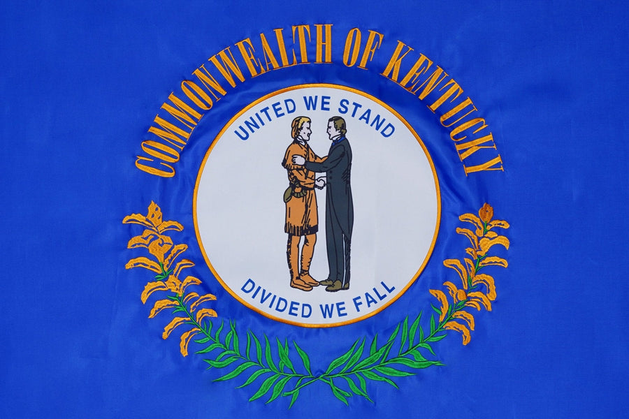 Kentucky State Flag design and stitching in close-up