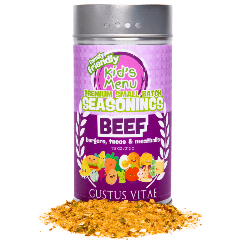 Kid’s Menu: Beef: Burgers, Tacos & Meatballs Seasoning Gourmet Seasonings Gustus Vitae