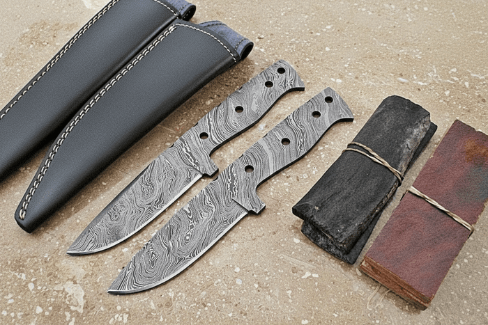 Skinner Blank blades +2Leather sheaths + two handle materials scales