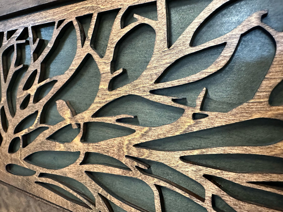 Large Wood Hidden Gun Cabinet Birds In A Tree Wall Decoration - Hidden Gun Safe To Securely Store Your Gun In Plain Sight