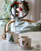 Handcrafted Christmas Wreath Espresso Cup & Saucer Set, 5.4 oz - Ceramic Santa Espresso Mugs, Holiday-Themed Espresso Coffee Cups