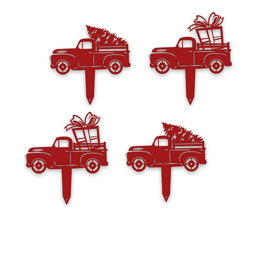 Little Red Truck Holiday Yard Stakes - Set of 4
