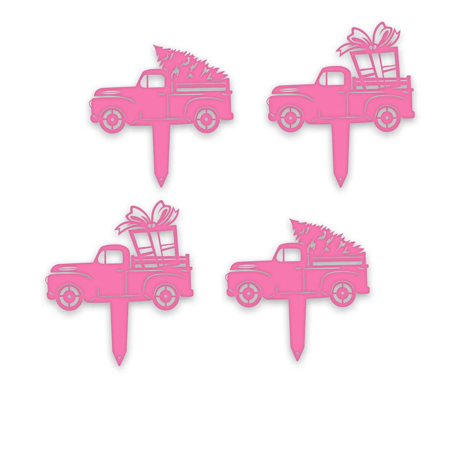 Little Red Truck Holiday Yard Stakes - Set of 4