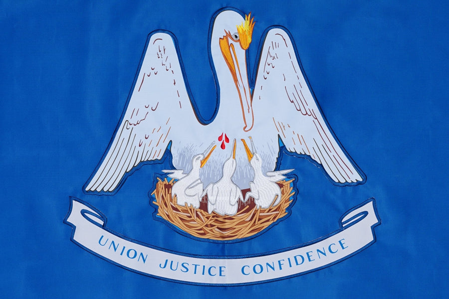 Louisiana State Flag design and stitching in close-up