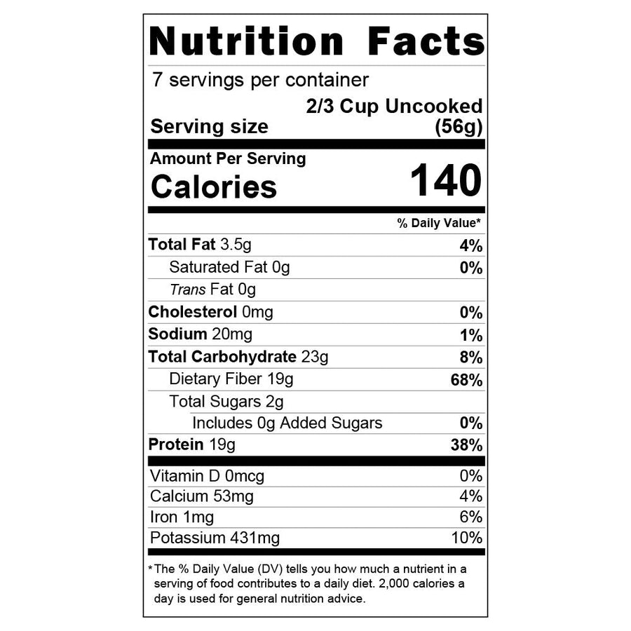 Lupin & Sunflower Protein Orzo Pasta: Nutrition Facts panel.