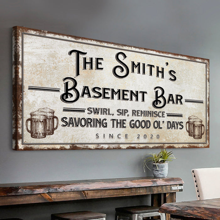 Swirl Sip Reminisce Basement Bar Sign