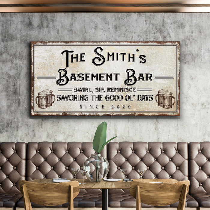 Swirl Sip Reminisce Basement Bar Sign