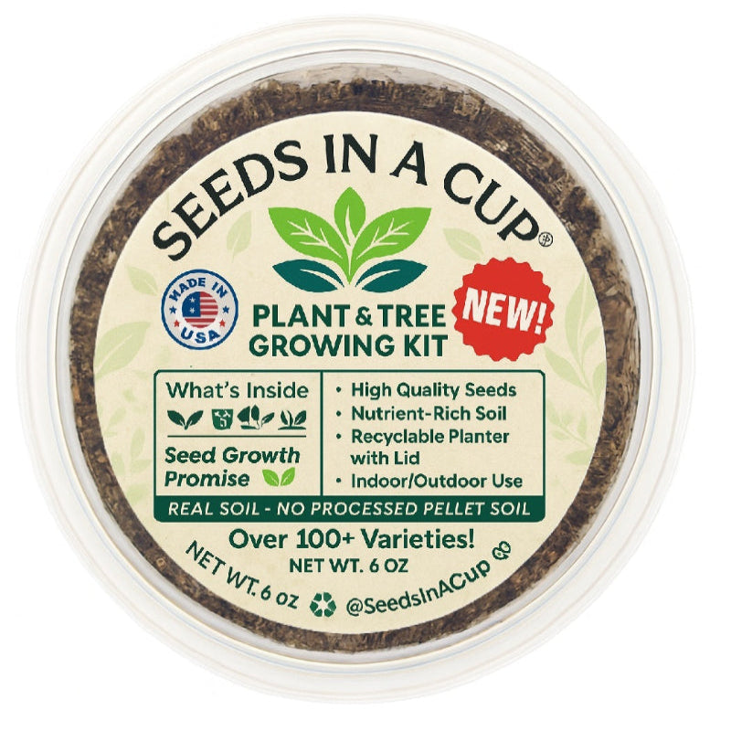 Mystery Plant Grow Kit — Surprise Seeds In A Cup® with Premium Soil, Non‑GMO Seeds, Dual‑Purpose Lid/Saucer, and Easy How‑to‑Grow Instructions
