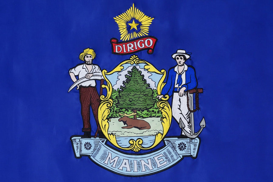 Maine State Flag design and stitching in close-up