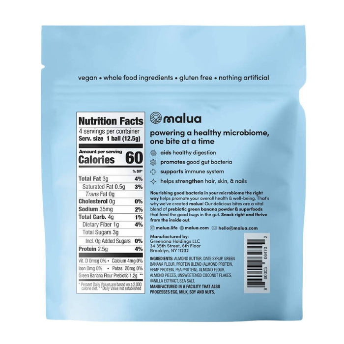 Malua Prebiotic Organic Gut Healthy Vegan Keto Friendly, Low Carb Vanilla Almond Bites - 8 x 1.8 oz - Malua Prebiotic Bites | Farm2Me Wholesale