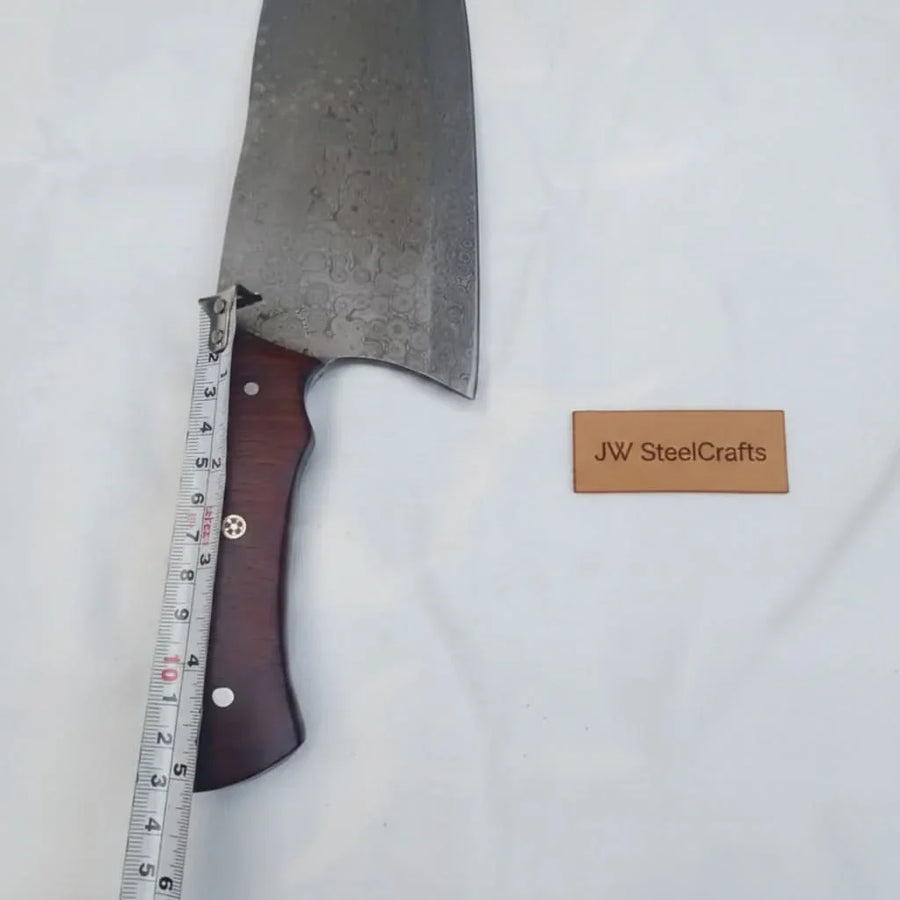11-Inch Raindrop Damascus Chinese Vegetable Cleaver —  Rosewood Handle & Lanyard Hole