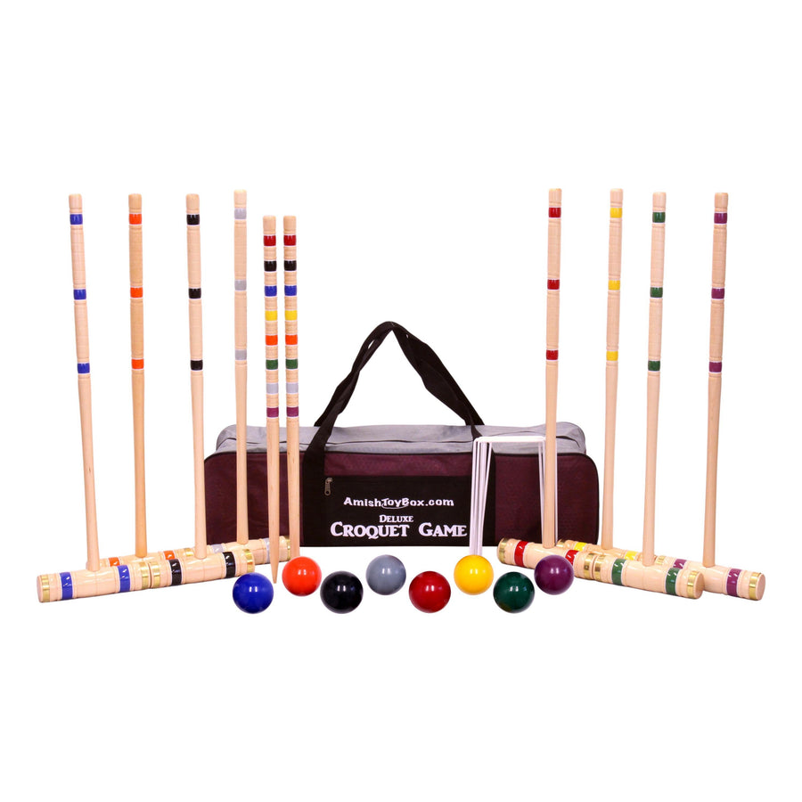 Deluxe 8-Player Croquet Game Set - Choose a Storage Option - Wooden Holder or Duffel Carry Bag