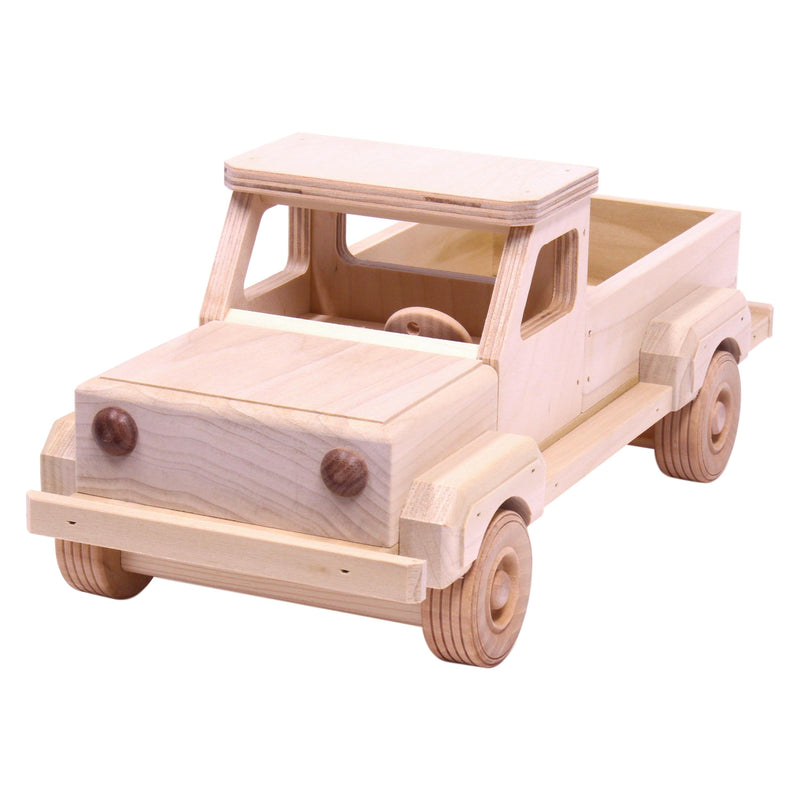 Amish-Made Wooden Pickup Truck Toy with Hitch, Unfinished