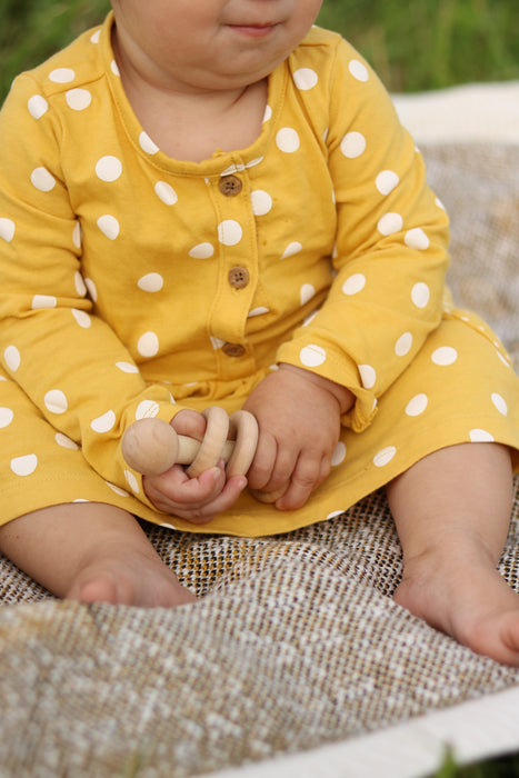 Amish-Made Wooden 3-Ring Baby Rattle Toy - Unfinished Wood - 3-4" Long