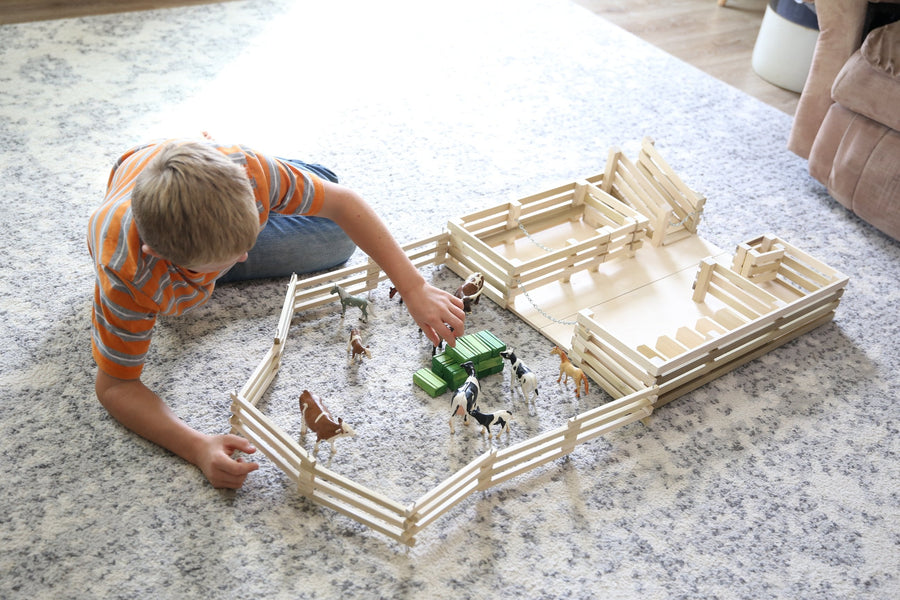 Amish-Made Wooden Folding Stock Yard Farm Toy, Unfinished