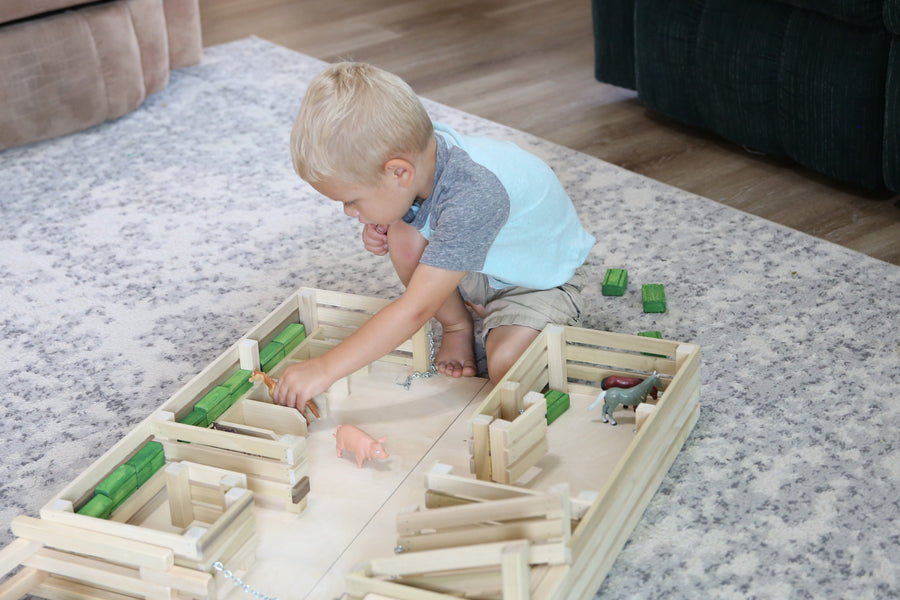 Amish-Made Wooden Folding Stock Yard Farm Toy, Unfinished
