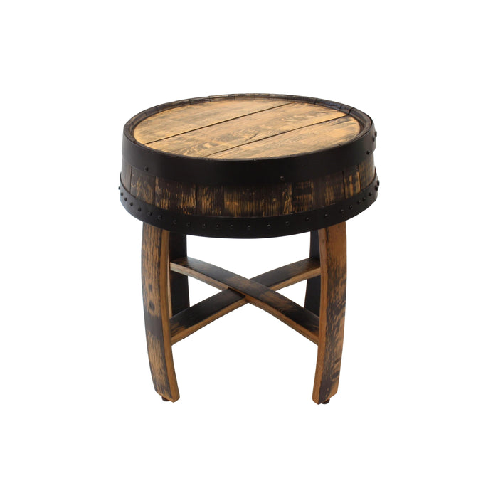 Amish-Made Rustic Barrel-Top End Table, Reclaimed Whiskey Barrel Table with Barrel Rings