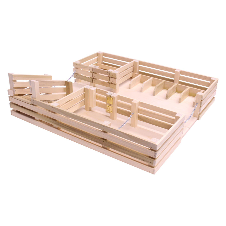 Amish-Made Wooden Folding Stock Yard Farm Toy, Unfinished