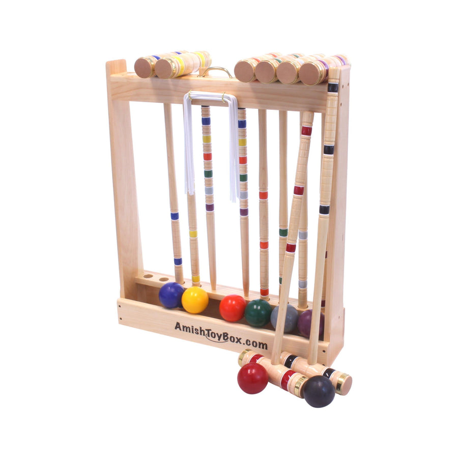 Deluxe 8-Player Croquet Game Set - Choose a Storage Option - Wooden Holder or Duffel Carry Bag