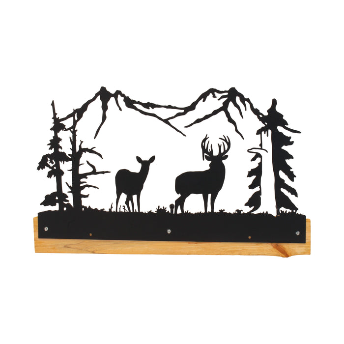 Rustic Coat Rack With 3 Hooks - Pine Wood Coat Hanger with Wilderness Metal Art Silhouette