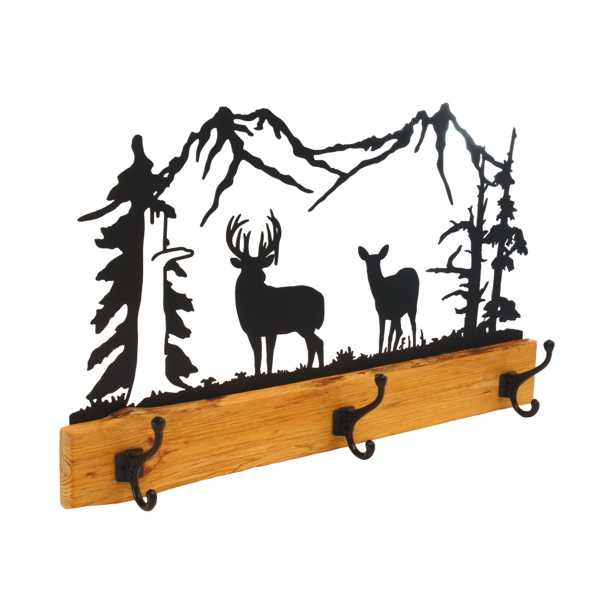 Rustic Coat Rack With 3 Hooks - Pine Wood Coat Hanger with Wilderness ...
