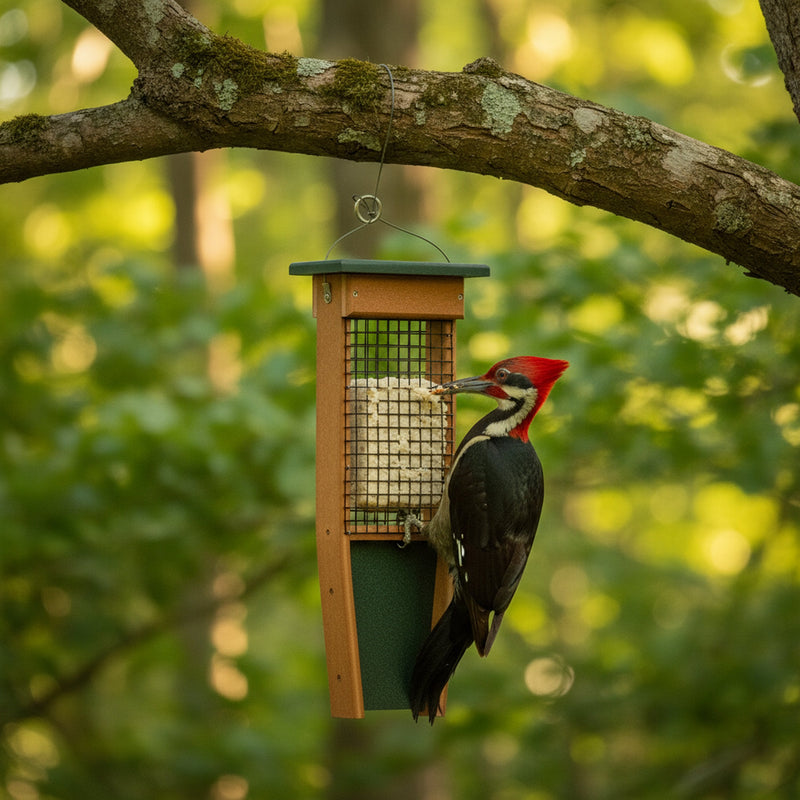 Pileated Woodpecker Suet Bird Feeder - Holds 2 Suet Cakes