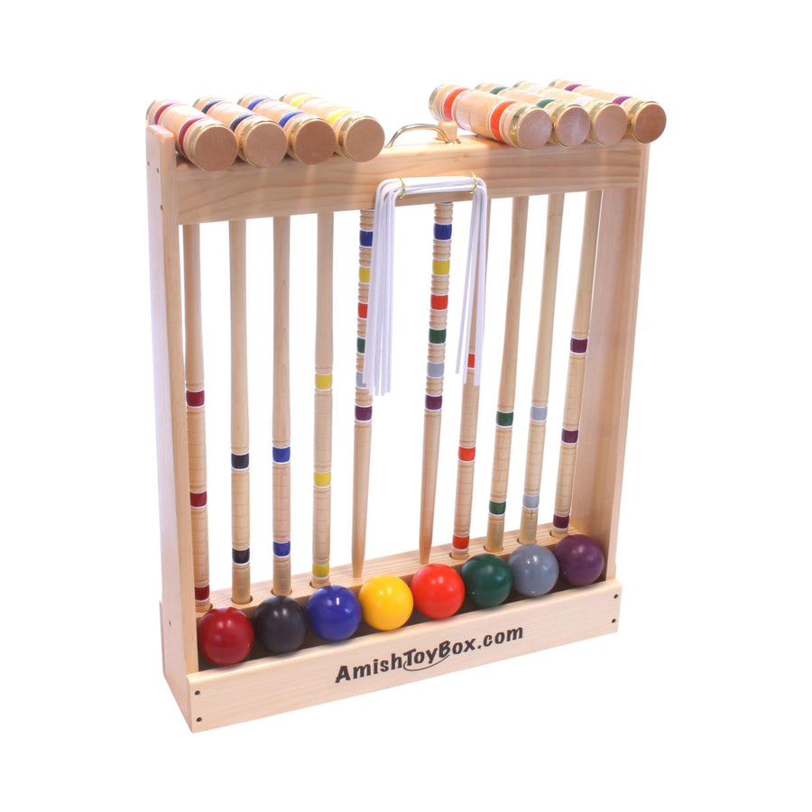 Deluxe 8-Player Croquet Game Set - Choose a Storage Option - Wooden Holder or Duffel Carry Bag