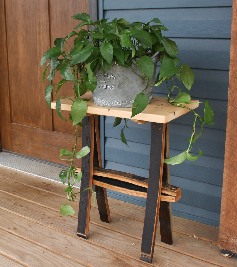 Rustic Wooden Accent or End Table with Wormy Maple Top and Barrel Stave Legs