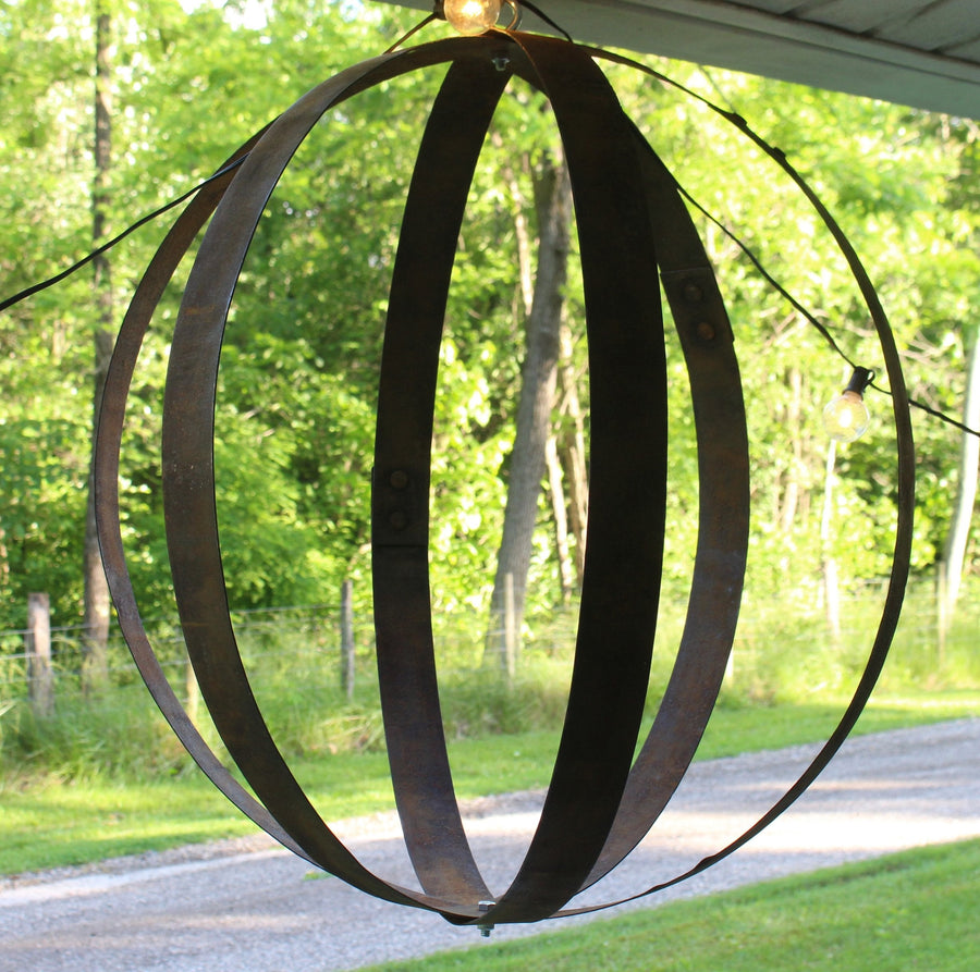 Rustic Hanging Plant Holder, Made with Reclaimed Barrel Rings