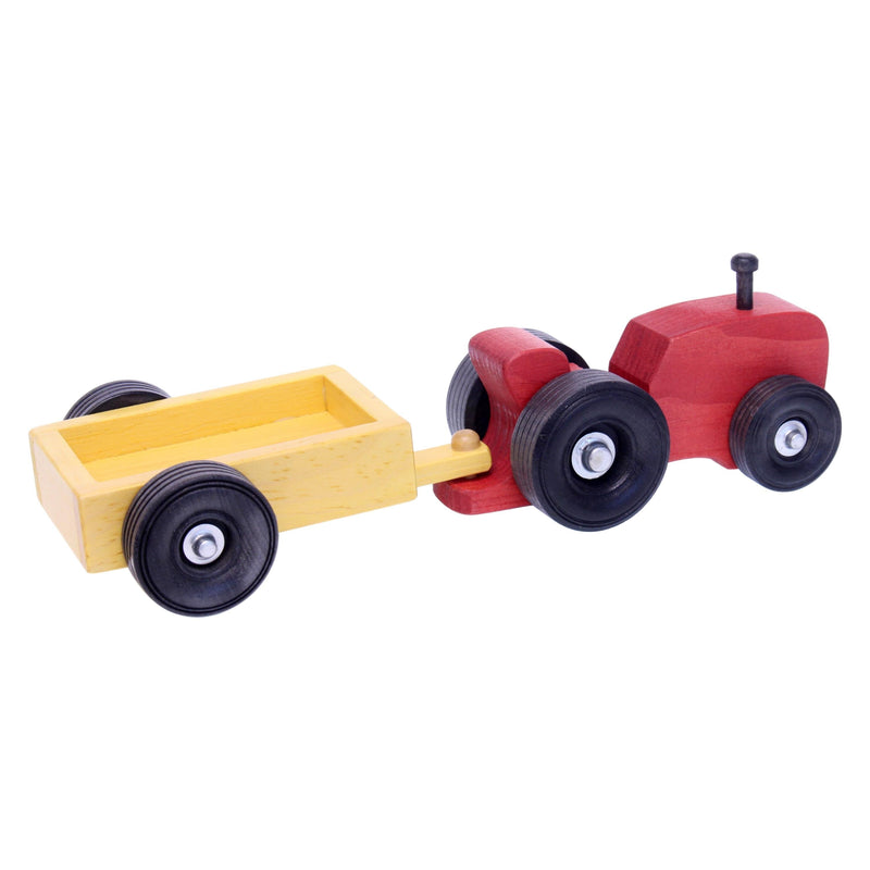 Amish-Made Wooden Small Toy Tractor and Wagon Set
